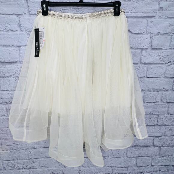 Sequin Hearts Juniors High Low Tulle Skirt Ivory White Layered Mini New Size 13 - Picture 6 of 9